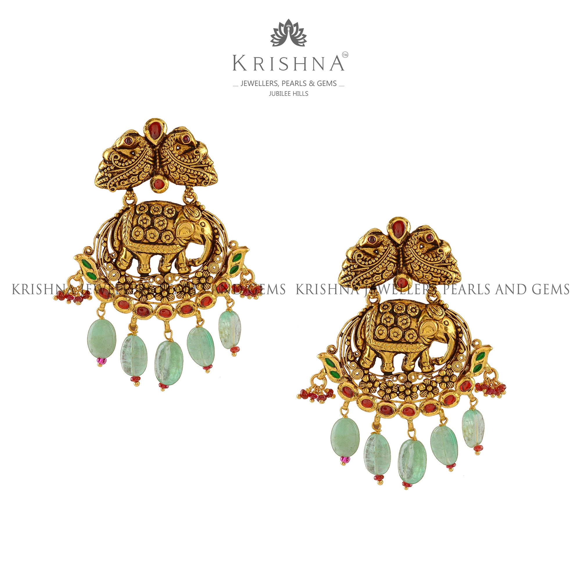 Elepeacock Gold Chandbali Earrings - Krishna Jewellers Pearls and Gems